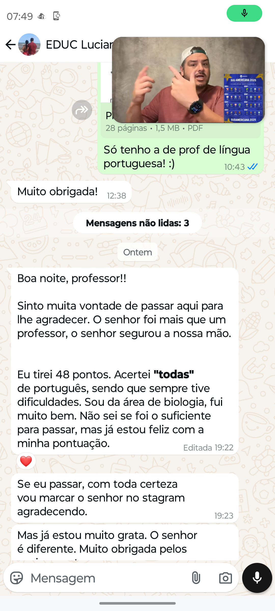 Depoimento de gratidão